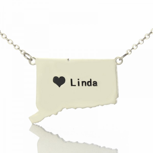 Connecticut State Shaped Necklaces With Heart  Name Silver - Name My Jewelry ™