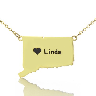 Connecticut State Shaped Necklaces With Heart  Name Gold Plate - Name My Jewelry ™