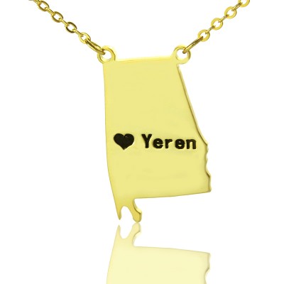 State USA Map Necklace With Heart  Name Gold Plated Silver - Name My Jewelry ™