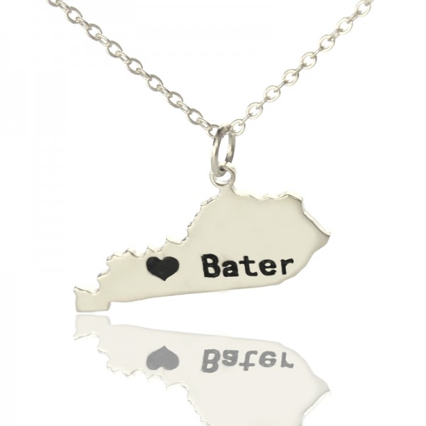 Custom Kentucky State Shaped Necklaces With Heart  Name Silver - Name My Jewelry ™