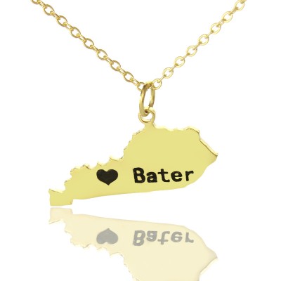 Custom Kentucky State Shaped Necklaces With Heart  Name Gold Plated - Name My Jewelry ™