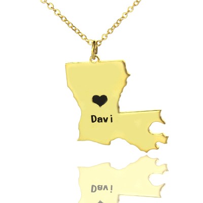 Custom Louisiana State Shaped Necklaces With Heart  Name Gold Plated - Name My Jewelry ™