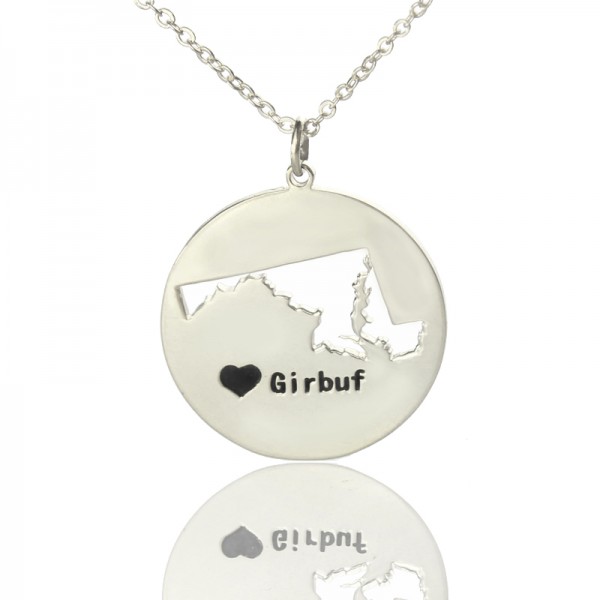 Custom Maryland Disc State Necklaces With Heart  Name Silver - Name My Jewelry ™