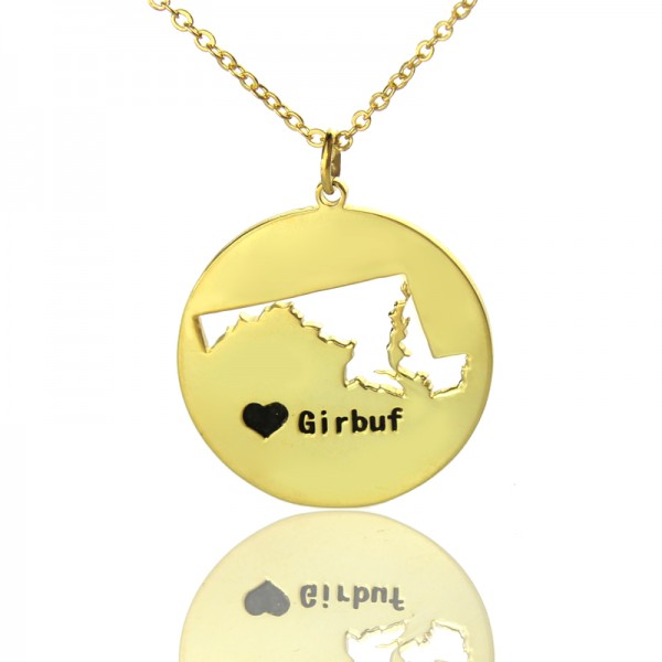 Custom Maryland Disc State Necklaces With Heart  Name Gold Plated - Name My Jewelry ™
