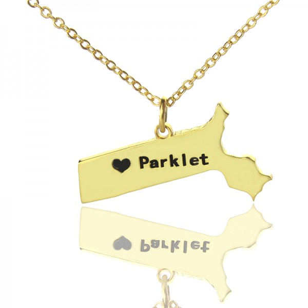 Massachusetts State Shaped Necklaces With Heart  Name Gold Plated - Name My Jewelry ™