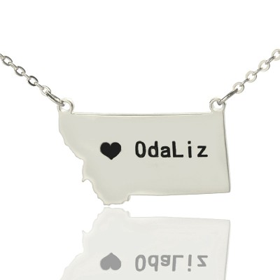 Custom Montana State Shaped Necklaces With Heart  Name Silver - Name My Jewelry ™