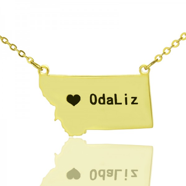 Custom Montana State Shaped Necklaces With Heart  Name Gold Plated - Name My Jewelry ™