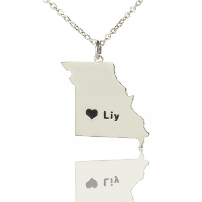 Custom Missouri State Shaped Necklaces With Heart  Name Silver - Name My Jewelry ™