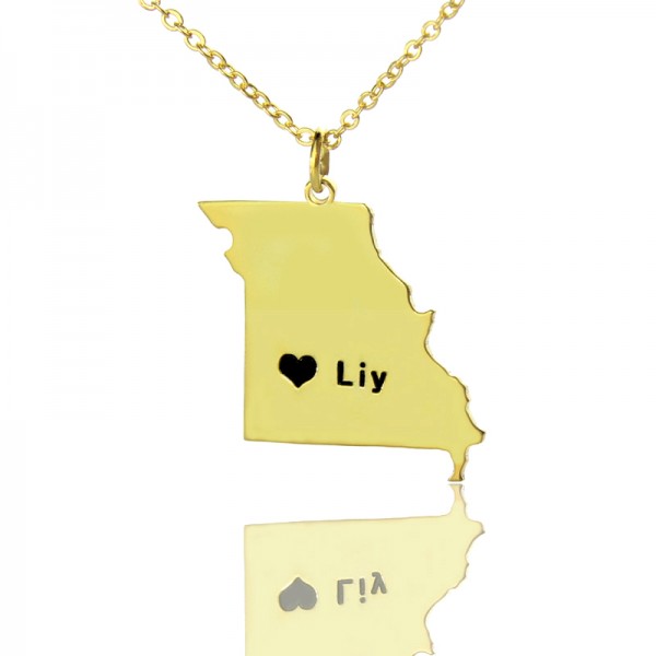 Custom Missouri State Shaped Necklaces With Heart  Name Gold Plated - Name My Jewelry ™