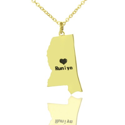 Mississippi State Shaped Necklaces With Heart  Name Gold Plated - Name My Jewelry ™