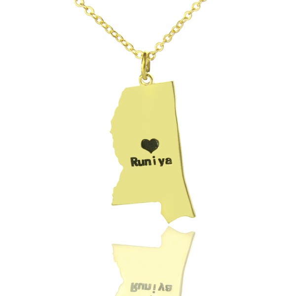 Mississippi State Shaped Necklaces With Heart  Name Gold Plated - Name My Jewelry ™