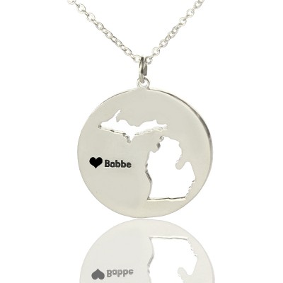 Custom Michigan Disc State Necklaces With Heart  Name Silver - Name My Jewelry ™