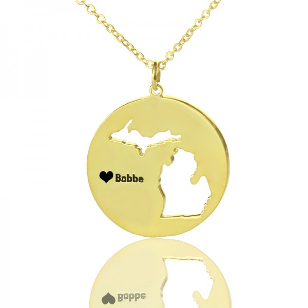 Custom Michigan Disc State Necklaces With Heart  Name Gold Plated - Name My Jewelry ™