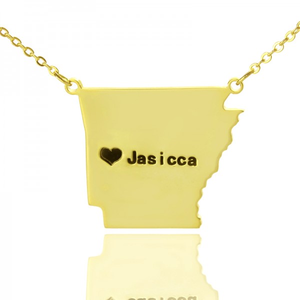Custom AR State USA Map Necklace With Heart  Name Gold Plated - Name My Jewelry ™