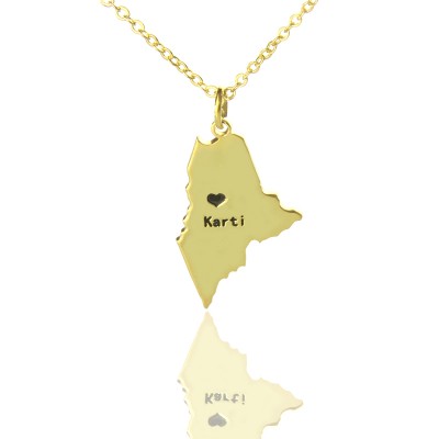 Custom Maine State Shaped Necklaces With Heart  Name Gold Plated - Name My Jewelry ™