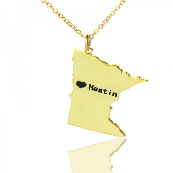 Custom Minnesota State Shaped Necklaces With Heart  Name Gold Plated - Name My Jewelry ™