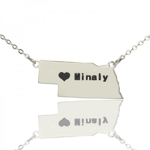 Custom Nebraska State Shaped Necklaces With Heart  Name Silver - Name My Jewelry ™