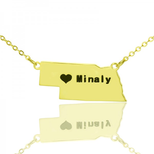 Custom Nebraska State Shaped Necklaces With Heart  Name Gold Plated - Name My Jewelry ™