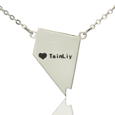 Custom Nevada State Shaped Necklaces With Heart  Name Silver - Name My Jewelry ™