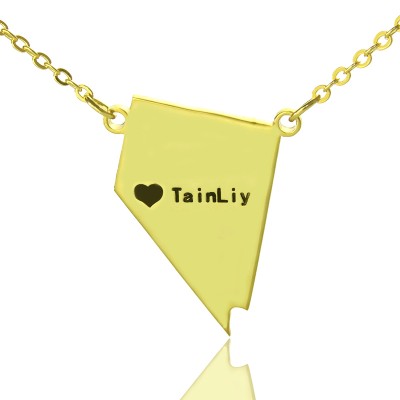 Custom Nevada State Shaped Necklaces With Heart  Name Gold Plated - Name My Jewelry ™
