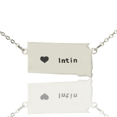 South Dakota State Shaped Necklaces With Heart  Name Silver - Name My Jewelry ™