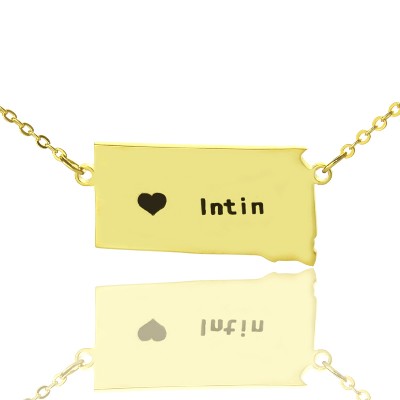 South Dakota State Shaped Necklaces With Heart  Name Gold Plated - Name My Jewelry ™