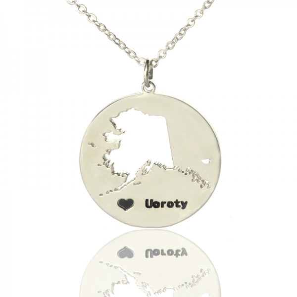 Custom Alaska Disc State Necklaces With Heart  Name Silver - Name My Jewelry ™