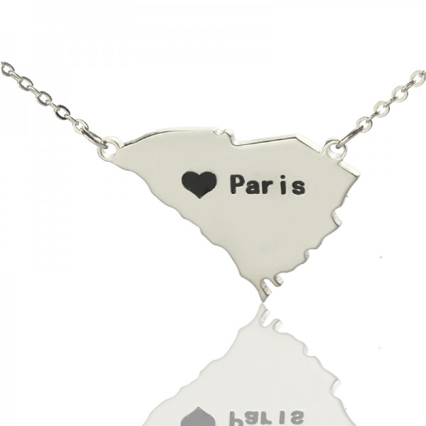South Carolina State Shaped Necklaces With Heart  Name Silver - Name My Jewelry ™