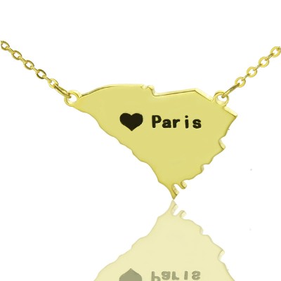 South Carolina State Shaped Necklaces With Heart  Name Gold Plated - Name My Jewelry ™