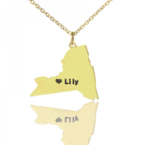 personalized NY State Shaped Necklaces With Heart  Name Gold Plated - Name My Jewelry ™