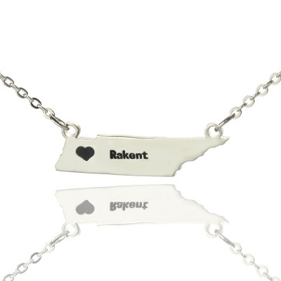 Custom Tennessee State Shaped Necklaces With Heart  Name Silver - Name My Jewelry ™