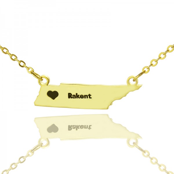 Custom Tennessee State Shaped Necklaces With Heart  Name Gold Plated - Name My Jewelry ™