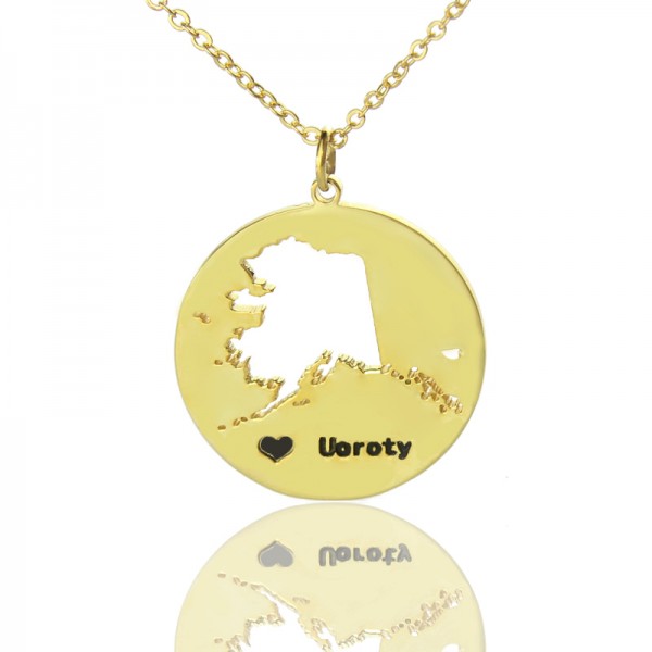 Custom Alaska Disc State Necklaces With Heart  Name Gold Plated - Name My Jewelry ™