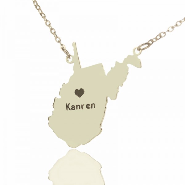 Custom West Virginia State Shaped Necklaces With Heart  Name Silver - Name My Jewelry ™