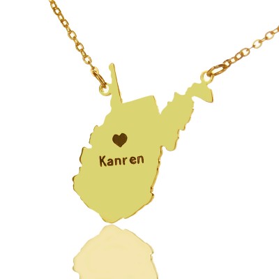 Custom West Virginia State Shaped Necklaces With Heart  Name Gold - Name My Jewelry ™