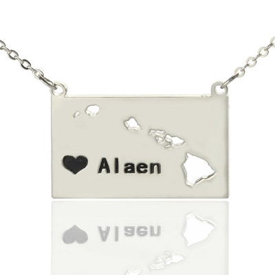Custom Hawaii State Shaped Necklaces With Heart  Name Silver - Name My Jewelry ™