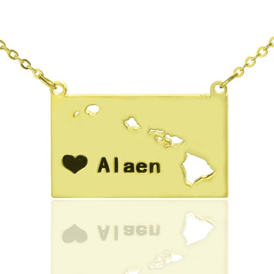 Custom Hawaii State Shaped Necklaces With Heart  Name Gold Plated - Name My Jewelry ™