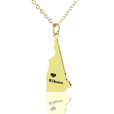 Custom New Hampshire State Shaped Necklaces With Heart  Name Gold - Name My Jewelry ™