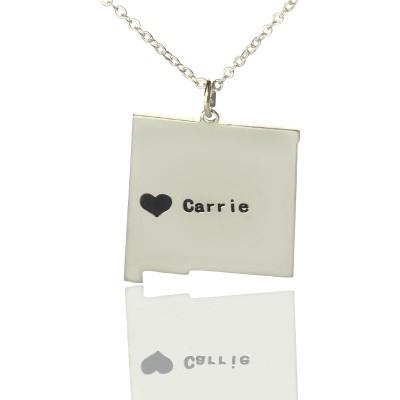 Custom New Mexico State Shaped Necklaces With Heart  Name Silver - Name My Jewelry ™