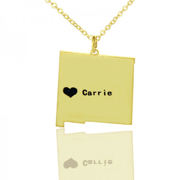 Custom New Mexico State Shaped Necklaces With Heart  Name Gold Plate - Name My Jewelry ™
