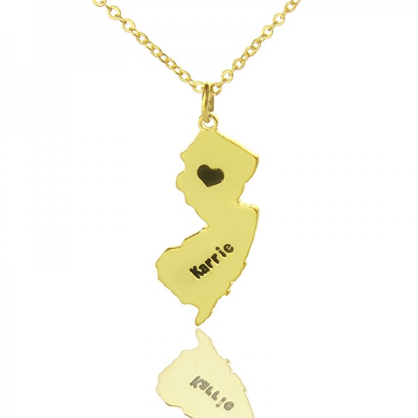 Custom New Jersey State Shaped Necklaces With Heart  Name Gold - Name My Jewelry ™