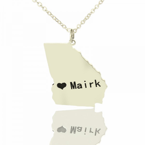 Custom Georgia State Shaped Necklaces With Heart  Name Silver - Name My Jewelry ™