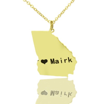 Custom Georgia State Shaped Necklaces With Heart  Name Gold Plated - Name My Jewelry ™
