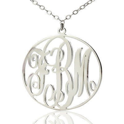 personalized 18ct White Gold Plated Vine Font Circle Initial Monogram Necklace - Name My Jewelry ™