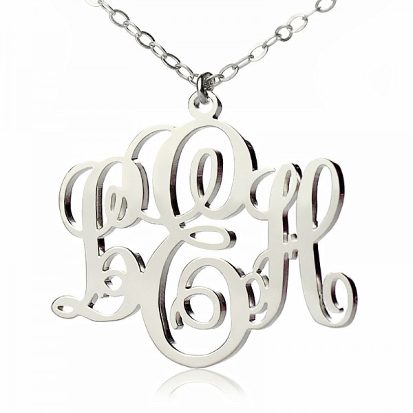 personalized Vine Font Initial Monogram Necklace 18ct White Gold Plated - Name My Jewelry ™