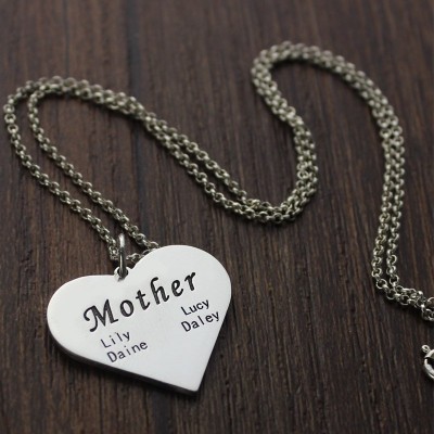 "Mother" Family Heart Necklace Sterling Silver - Name My Jewelry ™