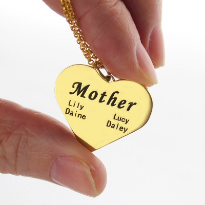"Mother" Heart Family Names Necklace 18ct Gold Plated - Name My Jewelry ™