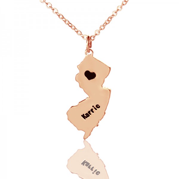 Custom New Jersey State Shaped Necklaces With Heart  Name Rose Gold - Name My Jewelry ™