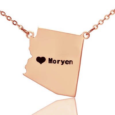 Custom Arizona State Shaped Necklaces With Heart  Name Rose Gold - Name My Jewelry ™
