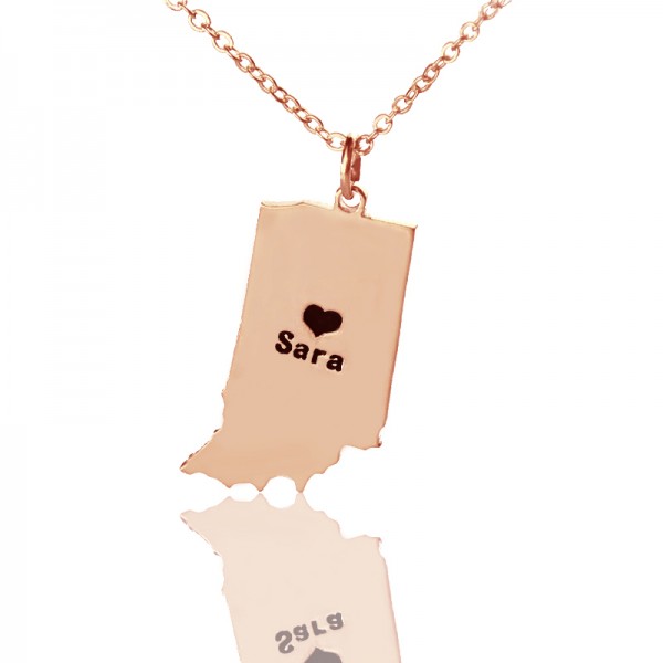 Custom Indiana State Shaped Necklaces With Heart  Name Rose Gold - Name My Jewelry ™